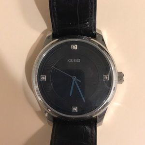 Men’s Guess Leather Banded Stainless Steel Watch